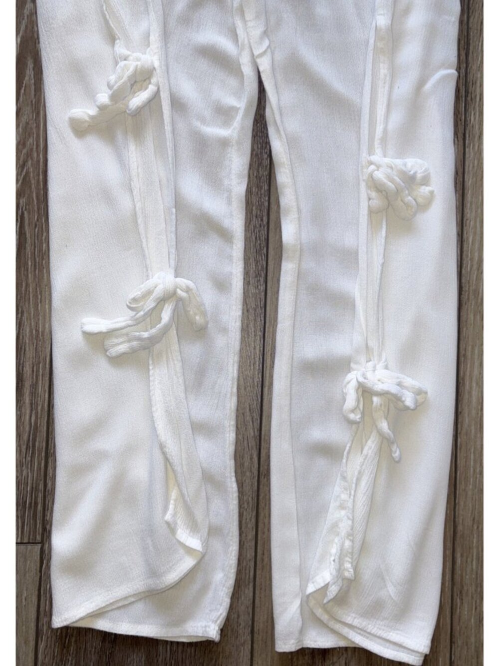 Elan Womens “LG” White Summer  Boho Pool or Beach Pants w/side Ties & Pockets - Picture 2 of 7
